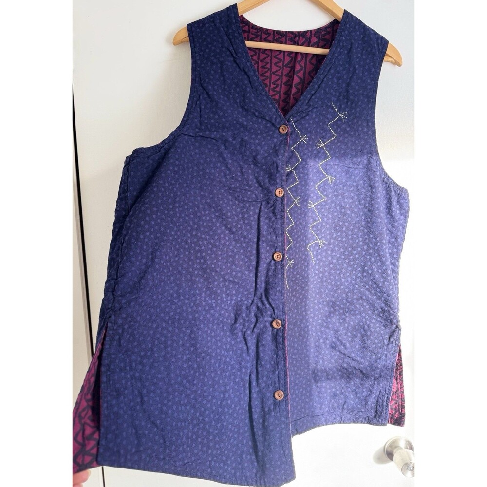 Vintage Reversible Vest Womens Large Beaded Embroidered 90s Double Sided Boho - Picture 6 of 16